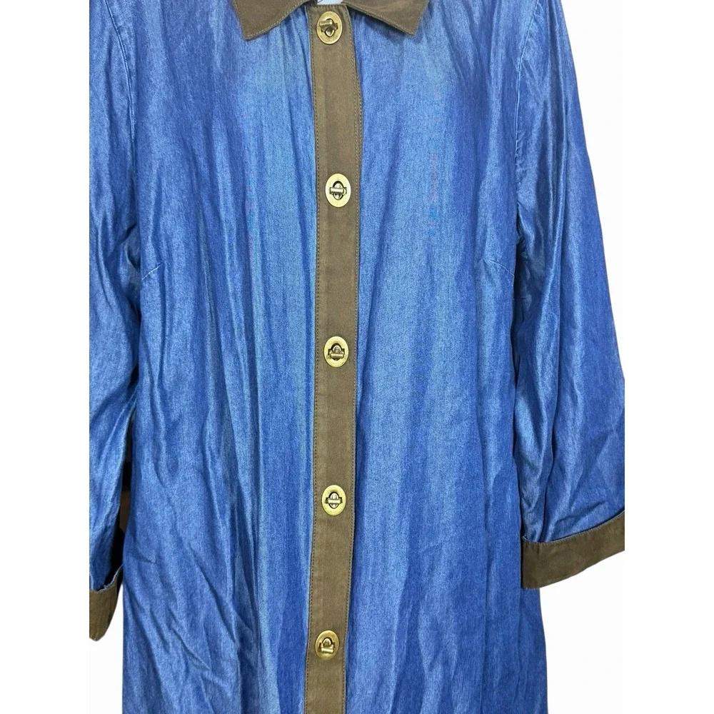 Soft Surroundings 1X Urbina Chambray‎ Midi Dress Turn-Lock Accents Faux Suede